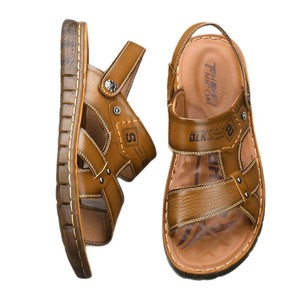 Solid <b>Flat</b> <b>Sandals</b> Men Genuine Leather Open Toe Rubber Outsole Anti Slip Casual Summer Wear Leather Logo - Product Image 5