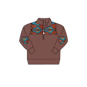 Polo à manches longues pour <span class=keywords><strong>garçon</strong></span>, vêtements de Style aztèque, fermeture éclair marron, vente en gros - Product Image 1