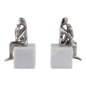 Fermalibri decorativi con statuetta scultorea in metallo su base in marmo per decorare la libreria, accessori per libri - Product Image 1