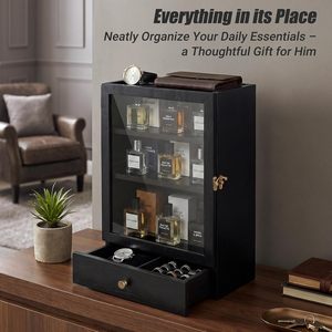 Organizador <span class=keywords><strong>de</strong></span> Perfumes <span class=keywords><strong>de</strong></span> Madera, Expositor <span class=keywords><strong>de</strong></span> Colonia con Estantes Ajustables, Bandeja <span class=keywords><strong>de</strong></span> Terciopelo, Cajón y Puerta Acrílica Antipolvo - Product Image 6