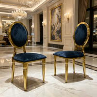 Chaise de salle à manger de luxe en velours et acier inoxydable doré, chaise de banquet à dossier ovale de style français pour hôtel, restaurant, mariage, événements