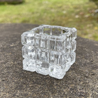 Porte-bougies en verre gaufré en forme de cube carré sans PFAS, sans plomb, résistant à la chaleur, écologique, pour la décoration de table de mariage ou de Noël