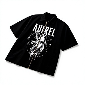 Camiseta Negra Extra Grande de Manga Corta para Hombre Aurel con Estampado de Ángel, Estilo Urbano, Tela de Algodón Tejida, Diseño de Logotipo Frontal - Product Image 2