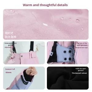 Conjunto de Dos Piezas de Chaqueta Cortavientos con Capucha Estampada para Niños y Niñas, <span class=keywords><strong>Traje</strong></span> de Esquí con Forro Polar, Grueso, Resistente al Viento, Impermeable y Transpirable - Product Image 4