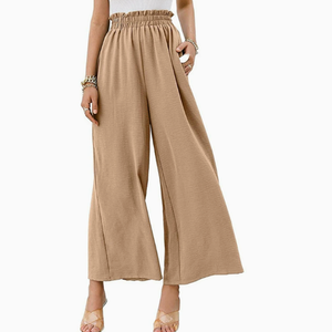 Pantaloni Palazzo a Vita Alta in Poliestere e Cotone Traspirante, Elastico in Vita, Stampa Decorativa, Abbigliamento Casual da Donna - Product Image 1