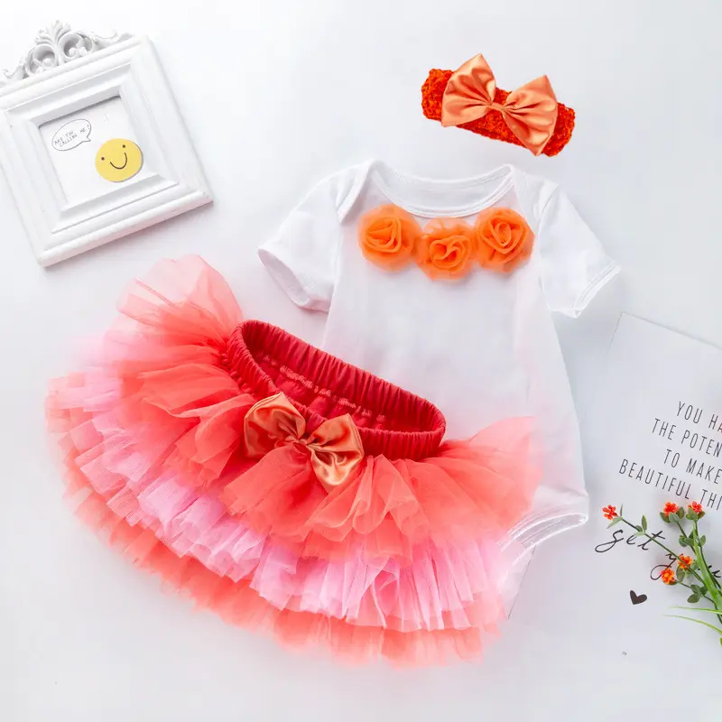 Pasgeboren Kleding Oranje Cake Smash Meisjes Peuter Tutu Jurk Prinses T-shirt Tops Tutu Shorts Rokken Verjaardag Tutu Outfit Sets