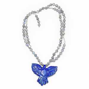 Mala de perles de labradorite avec pendentif Phénix en Lapis Lazuli - Symbole et artisanat - Product Image 2