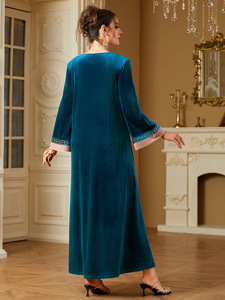 Abbigliamento islamico etnico invernale abito lungo Iraqi velluto Abaya ricami di lusso abiti da donna abiti da festa - Product Image 6