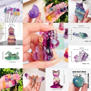 หินฟลูออไรต์สีรุ้งธรรมชาติ รูปทรงนางฟ้า หินบำบัด คริสตัลหลากสี แกะสลักรูปสัตว์ขนาดเล็ก สำหรับตกแต่ง - Product Image 3