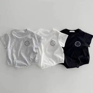 Summer Cartoon Bear Romper, Lightweight Triangle <b>Bodysuit</b>, Newborn Baby Short Sleeve Jumpsuit Crawler, Customizable Pattern - Product Image 1