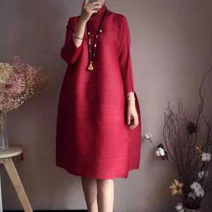 Sheen New Miyaki Casual <span class=keywords><strong>Maxi</strong></span> Dress adulto Plus Size allentato collo alto manica lunga tinta unita pieghettato abito Casual da donna - Product Image 1