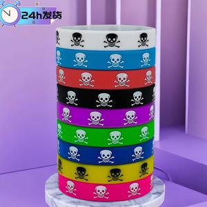 Bracelet en silicone tête de mort, 9 couleurs, rond, personnalisé, décoration d'Halloween pour hommes et femmes - Product Image 2