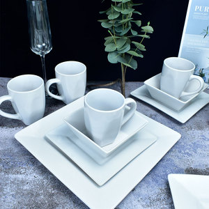 Juegos de vajilla de cerámica blanca cuadrada clásica, juegos de vajilla de lujo para fiesta de boda, restaurante, personalizado, popular, venta al por mayor, 16 Uds. - Product Image 1