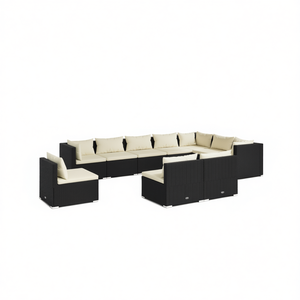 Set Lounge da Giardino in Rattan Nero Crema, 10 Posti, Arredamento da Esterno dal Design Contemporaneo - Product Image 1
