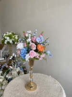 Boule de fleurs artificielles en soie orange et bleue, faite à la main, 30cm-80cm, style bohème, centre de table pour décoration de mariage et de fête