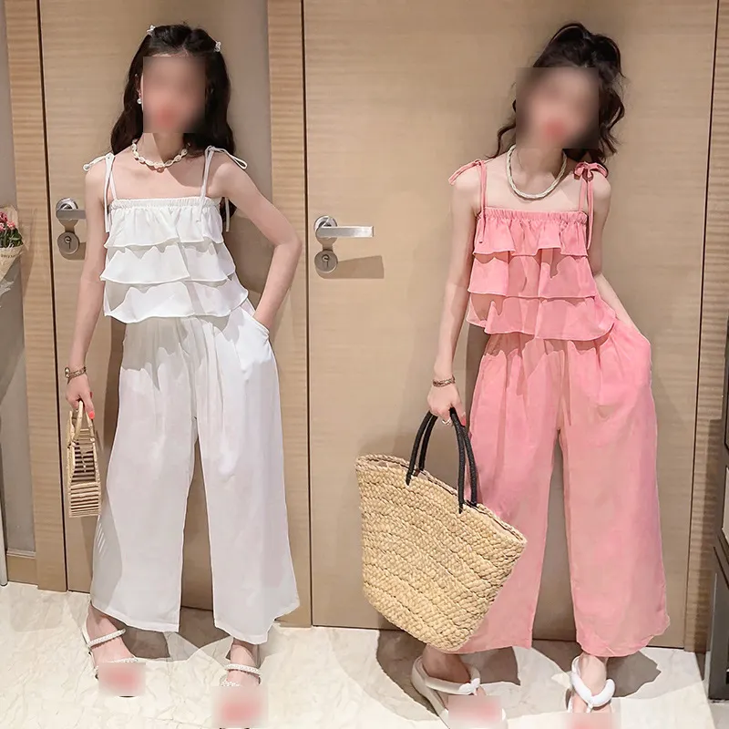 Teen Girl's Clothing Summer set girl casual Two-piece Big Kids two piece set Styling Design sleeveless teenage girls clothing