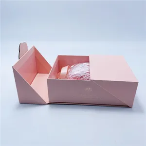 Caixa de papelão rígida com proteção magnética para presente, papel de textura em relevo cor rosa, embalagem de perfume, reciclável