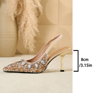 Sandali Donna Estivi di Lusso Leggero con Cristalli Feng Shui, Punta Affusolata Scavata, Tacco a Spillo 8cm, Modello <span class=keywords><strong>Bao</strong></span> <span class=keywords><strong>Tou</strong></span> <span class=keywords><strong>Bao</strong></span> Gen - Product Image 5