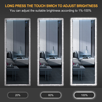 Wholesale Rectangle Shape Led Full Length Bathroom Mirror Crystal Framed Standing Floor Stainless Material Bathroom Mirror