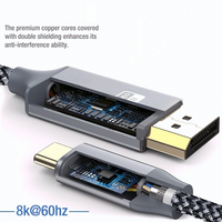 Câble DFX 8K Type C vers DP 1,8 m 4K 144Hz tressé USB C vers DP pour MacBook Surface, moniteur de jeu, projecteur, écran