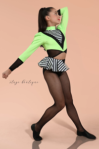 Ropa de baile empalmada a rayas de Spandex azul lago para niñas con falda Jazz/traje de baile de TAP para puesta en escena - Product Image 5