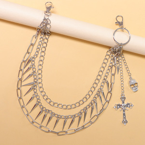 Multi Layered Studded Trouser <b>Chain</b> With <b>Cross</b> And Skull Pendant Zinc Alloy Waist <b>Chain</b> For Casual Wear - Product Image 4