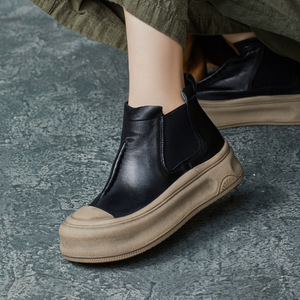 Botines de Plataforma con Punta Redonda, Estilo Retro, Hechos a Mano, Otoño Invierno, Botas Chelsea Casuales, Botines Británicos de Piel Auténtica, Zapatos Deportivos - Product Image 3