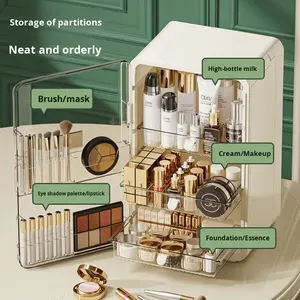Boîte de rangement cosmétique en plastique haut de gamme, grande capacité, pliable, anti-poussière, organisateur de soins de la peau, coiffeuse, armoire à maquillage - Product Image 3