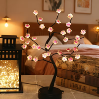 Lampe de table 36 LED noire en forme de branche de prunier, 50 cm, double alimentation, base Plug-and-Play, pour chambre, salon, ambiance de fête