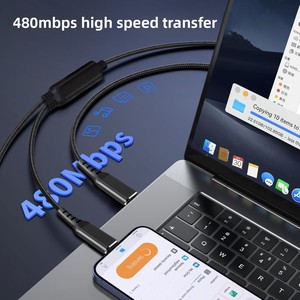 SAN GUAN Cable Trenzado Tipo-C PD100W con Revestimiento de Nailon, Carga Rápida 5A, Uno a Dos C-C, para Teléfono Móvil y Computadora, Incluye Auriculares - Product Image 3