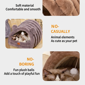 US in stock <b>Plush</b> Pet Bed Cave House Removable Washable Dog Nest <b>Cat</b> Hut Soft Indoor Kennel Brown - Product Image 3
