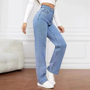 Jean décontracté taille haute pour <span class=keywords><strong>femme</strong></span>, coupe droite, en denim délavé, élastique et tendance – Collection 2026 à succès - Product Image 2
