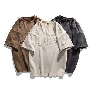 T-shirt en coton de haute qualité 280G, imprimé en relief 3D, col rond, coupe ample, pour homme, avec logo personnalisé en relief - Product Image 1