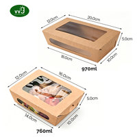 Boîte à nouilles et salades en papier kraft biodégradable VVG avec fenêtre, conteneur alimentaire jetable pour plats à emporter, emballage pour restauration rapide