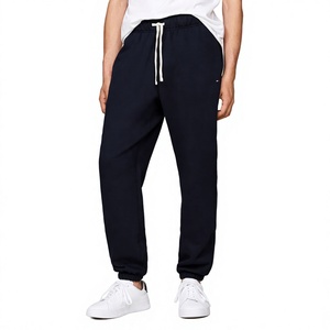 <b>Men's</b> <b>Navy</b> Blue Cotton Sweatpants Elastic Waist Drawstring Casual <b>Joggers</b> With Side Pockets Midweight Knitted Autumn Wear - Product Image 1