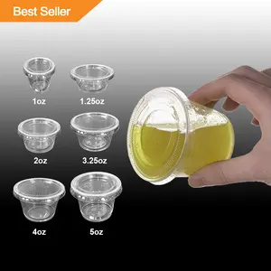 Yiqiang Oem/Odm Disposable Black or Transparent Portions Cup Plastic PET Condiment Dessert Leak-resistant Chutney Sauce Cups