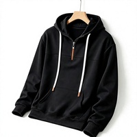 Sweat-shirt à capuche mi-zippé décontracté pour homme, 100 % coton, noir, avec poche kangourou, idéal pour l'hiver