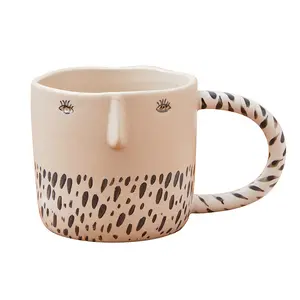 2023 New design Customized with leopard pattern spotted flower design porcelain coffee cup ceramic face mug