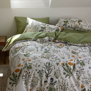 Algodón azul marco borde botánico patrón impreso lujo crujiente suave sábana ajustable conjunto 200 hilos juego de cama - Product Image 5