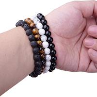 Bracelet en pierre de lave 8 mm Perle d'agate naturelle Perle de guérison Bracelet Yoga Cadeau Diffuseur d'aromathérapie Bijoux