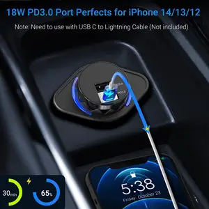 Pengisi daya mobil USB 12Volt, soket pengisi daya mobil PD3.0 ganda dan QC3.0 18W tahan air port USB mobil