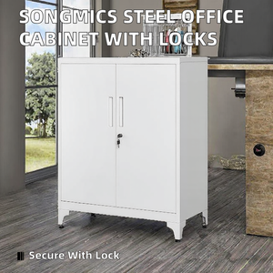 SONGMICS Home <b>Office</b> Organizer Multifunctional Steel Storage <b>Cabinet</b> -with 2 Lockable Doors Matte Gray Contemporary Design W01 - Product Image 2
