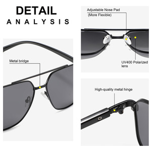 Lunettes de soleil aviateur en métal argenté pour hommes, polarisées UV400, grande monture, mode, conduite, voyage, protection solaire, fabriquées à Wenzhou - Product Image 3