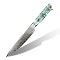 Couteau utilitaire classique Damas de 5 pouces, ensemble de couteaux de cuisine professionnels pour chef, acier VG-10 avec manche en résine et véritable coquille d'ormeau