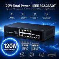 Switch PoE Watchdog de 8 Puertos Full Gigabit con Carcasa Metálica, QOS, VLAN y Salida de 120W para Conexión a Red