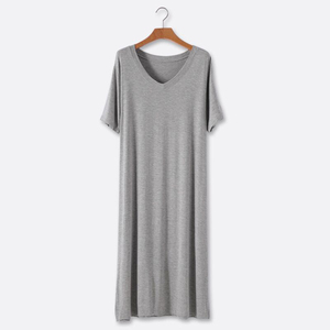 Woman Summer Solid Color Casual <strong>Dress</strong> Women Short Sleeve Quality Cotton Black <strong>v</strong> <strong>Neck</strong> <strong>Dress</strong> Women t Shirt Night Gown - Product Image 5