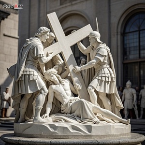 Estatua famosa Católica Cristiana piedra grande tallada tercera estación Jesús Primera vez cae mármol blanco Jesús 14 estación escultura - Product Image 2