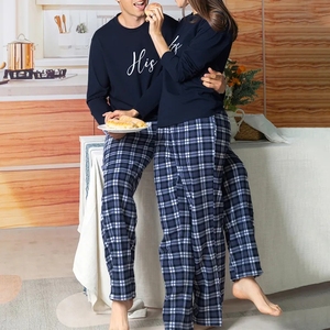 Conjunto de pijama de pareja personalizado, pantalones a cuadros de franela de algodón, conjuntos de ropa de descanso de manga larga - Product Image 6