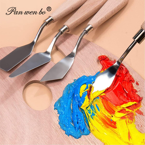 Panwenbo – Lot de 10 spatules et couteaux à palette en acier inoxydable avec manche en bois pour peinture à l'huile et mélange d'acrylique - Product Image 5