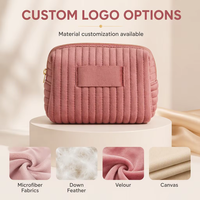 Pochette de maquillage en velours matelassé de grande taille avec fermeture éclair personnalisée, motif de fil tendance, pour femmes
